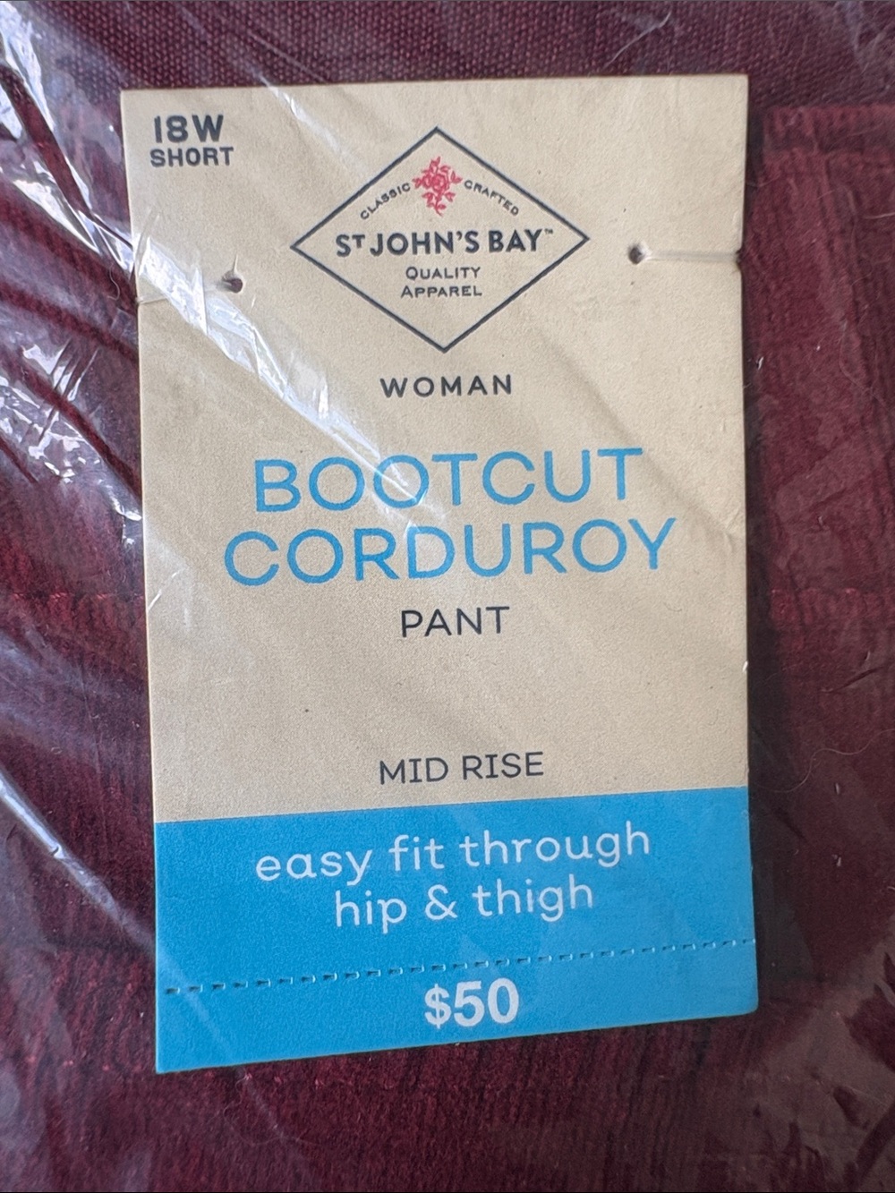 St. John's Bay Women's Boot Cut Corduroy Pants in Claret - Picture 2 of 5